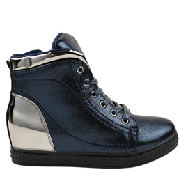 Marineblå lakerede sneakers på en kile R469-1 marine blå