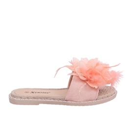 Kvinders pink hjemmesko med fjer CK131P Pink lyserød