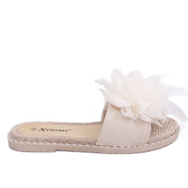 Kvinders beige tøfler med fjer CK131P Beige