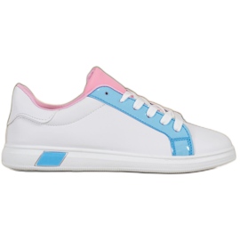 Ideal Shoes Moderigtige sneakers med øko -læder hvid blå lyserød flerfarvet
