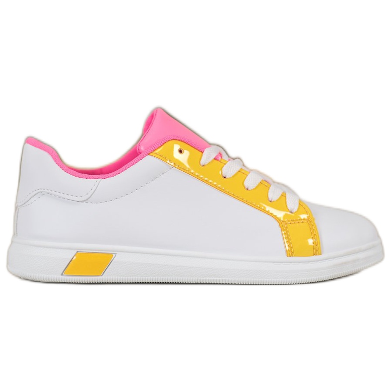 Ideal Shoes Moderigtige sneakers med øko -læder hvid orange lyserød flerfarvet gul