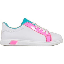 Ideal Shoes Moderigtige sneakers med øko -læder hvid blå lyserød flerfarvet