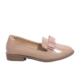 Dame beige mokasiner med sløjfe F158