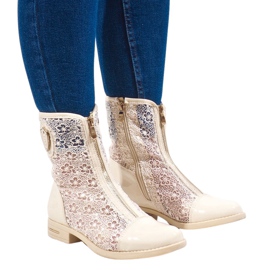Beige openwork flade støvler X362