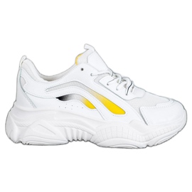 SHELOVET Moderigtige sneakers på platformen hvid gul