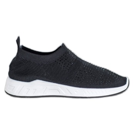 SHELOVET Slip-on sko med krystaller sort