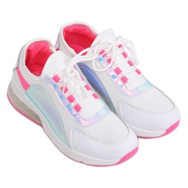 Hvide sportssko til kvinder F-3336 WHITE / FUSHIA lyserød