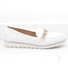 Slip-on hvide sko med cubic zirconia G-9237