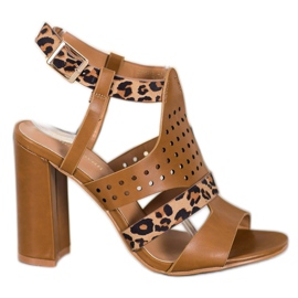 Small Swan Sandaler med åbent tryk i leopardprint brun