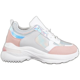SHELOVET Komfortable sneakers på platformen hvid flerfarvet