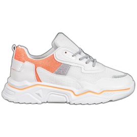 SHELOVET Sneakers på platformen med glitter hvid orange