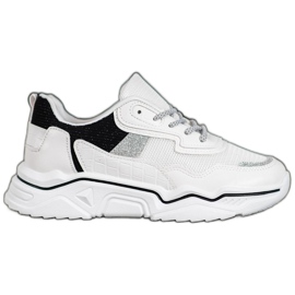 SHELOVET Sneakers på platformen med glitter hvid sort
