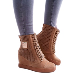 LU BOO Kamelsko, openwork kvinders sneakers B-3EA brun
