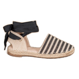 Small Swan Espadriller med dekorativt bånd brun sort