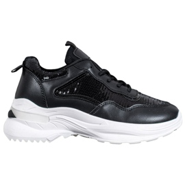SHELOVET Moderigtige sneakers med pailletter sort