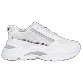 SHELOVET Stilfulde sneakers med glitter hvid
