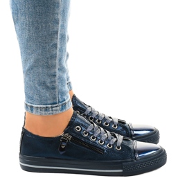 Marineblå skinnende sneakers TL-64 marine blå