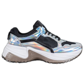 SHELOVET Mode sneakers med Holo -effekt sort sølv