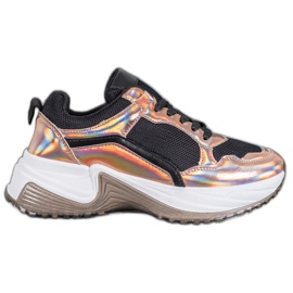 SHELOVET Mode sneakers med Holo -effekt sort gul