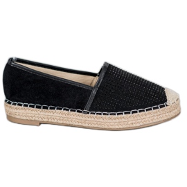 Best Shoes Sorte espadriller med krystaller gul