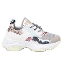 Sølv stilfulde sports sneakers B0-206 grå flerfarvet