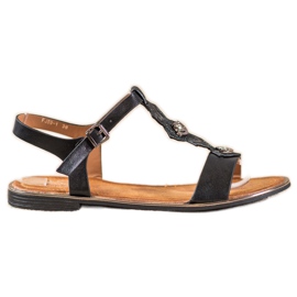 Small Swan Sorte sandaler med cubic zirconia