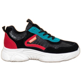 SHELOVET Sport ruskind sneakers sort flerfarvet