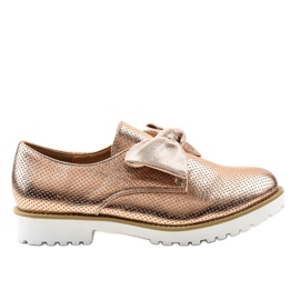 Gyldne slip-on sko med en RS-WED2 sløjfe gylden