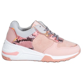 SHELOVET Snake print sneakers lyserød