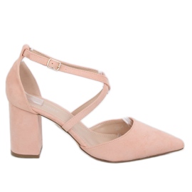 Pumps høje hæle skåret pink D85-5 Nude flerfarvet lyserød