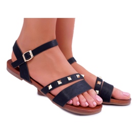 S.Barski Kvinders sandaler Fladguld Studs Black Raven sort