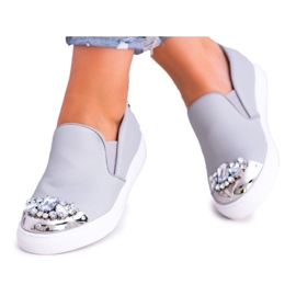 Lu Boo Grå Sneakers Slip On med krystaller