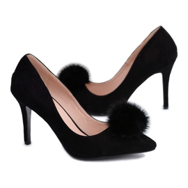 Kvinders sorte stiletter Suede Lu Boo Pompon