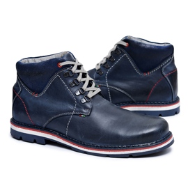 Gino Tuzzi Marineblå Mænds læderstøvler Varm Teslo -pels marine blå