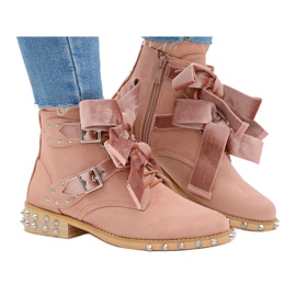 Lu Boo Pulverstøvler Camila med Studs Spikes Buer lyserød