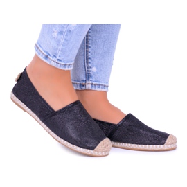 Lu Boo Black Glitter Espadrilles Slip On Miravet til kvinder sort