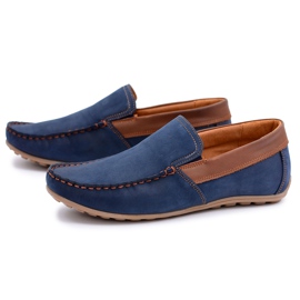 Moccasins Neex Leather Pardon Slip-On sko til mænd marine blå