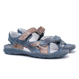Joker Læder Herre Marineblå Sandaler Med Velcro Jeremi marine blå
