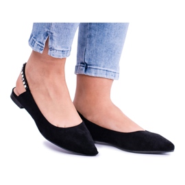 Lu Boo Black Suede Ballerinas i Szpitz Rhinestones Macron sort