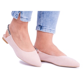 Lu Boo Pink ruskind ballerinaer i Spitz Rhinestones Macron lyserød