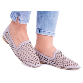 Lu Boo Grey Openwork Ballerinas Lordsy Studs Carmar grå