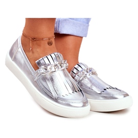Kvinders sneakers Slip On Lu Boo spejlede loafers med nefrette frynser grå