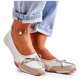 EVE Hvid og beige læder Openwork Ballerinas Erdola brun