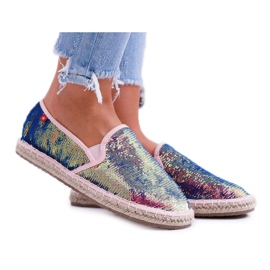 Dame Espadrilles Big Star Iridescent Pailletter DD274A164 marine blå
