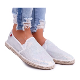 Dame Espadrilles Big Star Iridescent Pailletter Hvid DD274A162