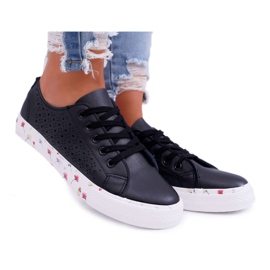 EVE Kvinders sneakers med sorte åbent blomster Loriann
