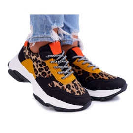 Sportssko til kvinder i tyk sål Leopard Sevana brun sort