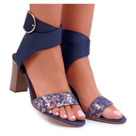 Læder damesandaler Maciejka On a Heel Navy Blue 03597 marine blå