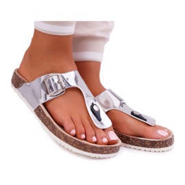 SEA Kvinders hjemmesko Flip-flops på propper, lakeret sølvpalet grå