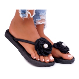 Flip-flops til kvinder Black Flower Glitter Elenda sort